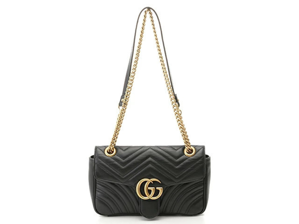 Gucci GG Marmont Quilted Shoulder Bag Calfskin Black